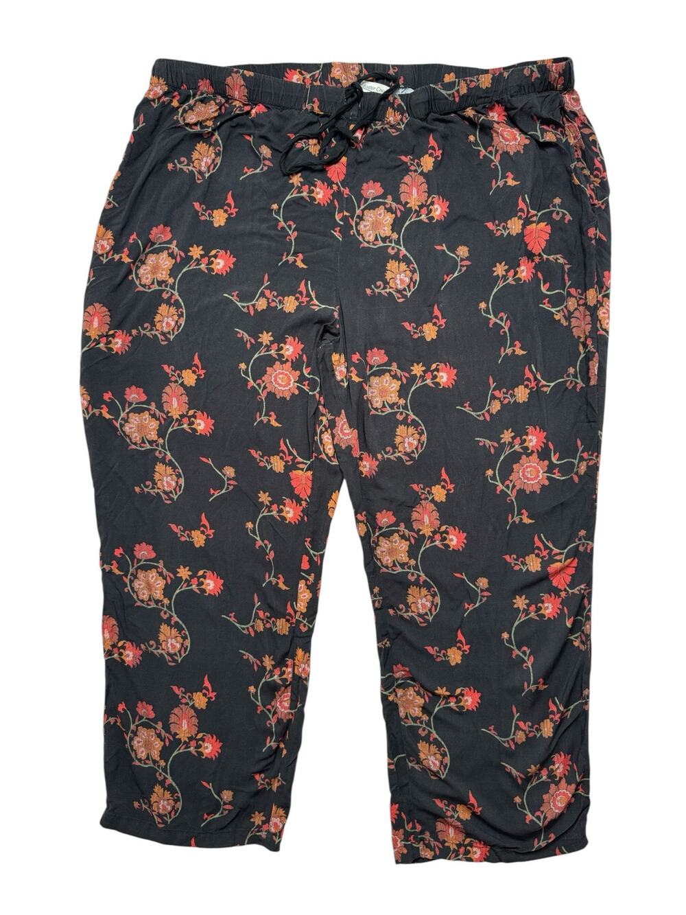 COLDWATER CREEK Terra Floral Pants Black Red Size 2X Women Rayon Pull On Pockets